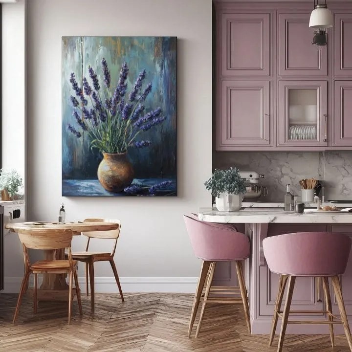 Obraz levanduľová harmónia | Pokoj v hlinenej váze | Akrylové detaily 40x60 cm