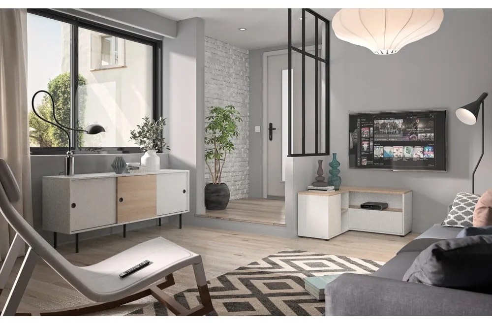 TV stolík v dekore duba v bielo-prírodnej farbe 90x45 cm Angle – TemaHome