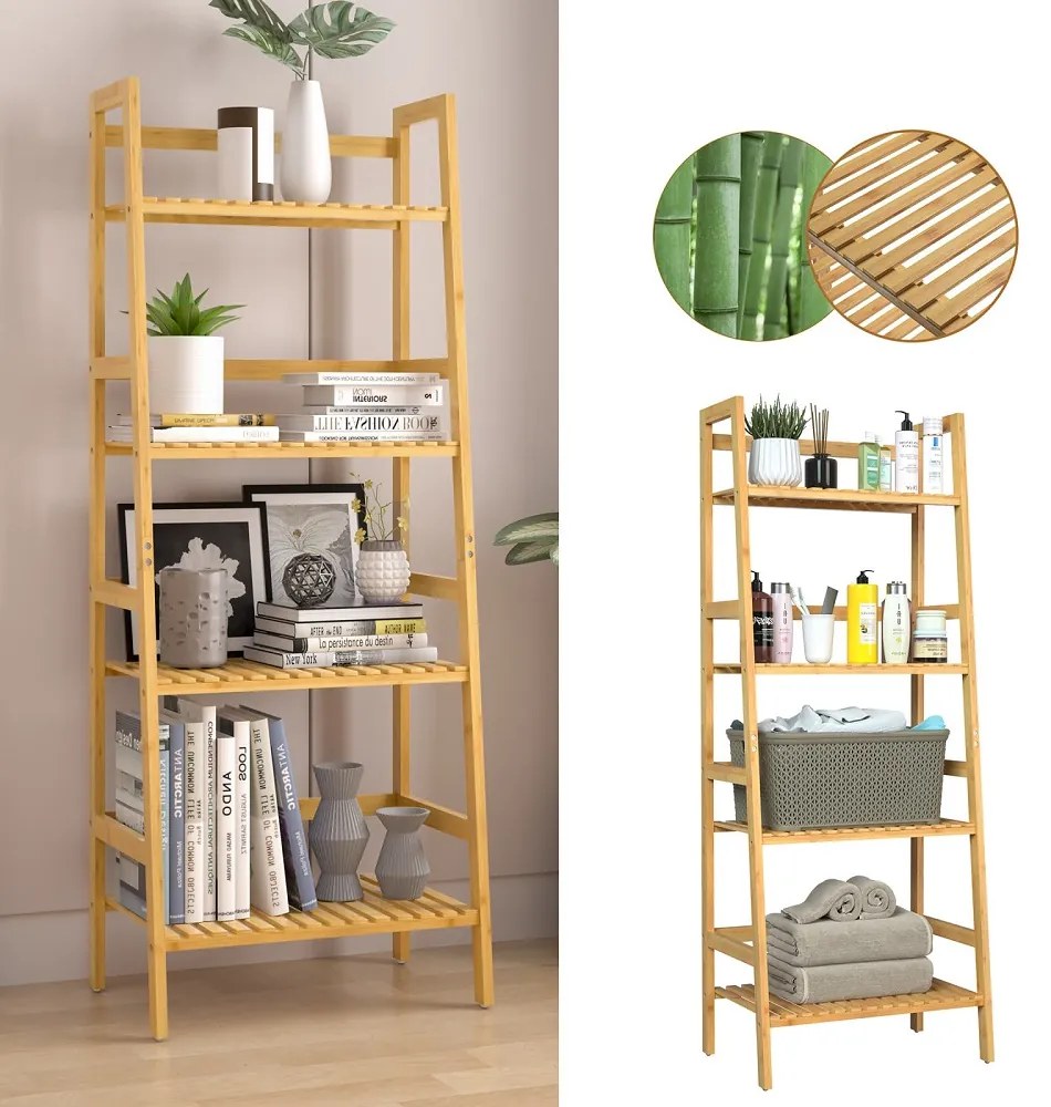 Bambusový regál ZOJA, 4 police, 48x32x123cm, hnedá Casaria