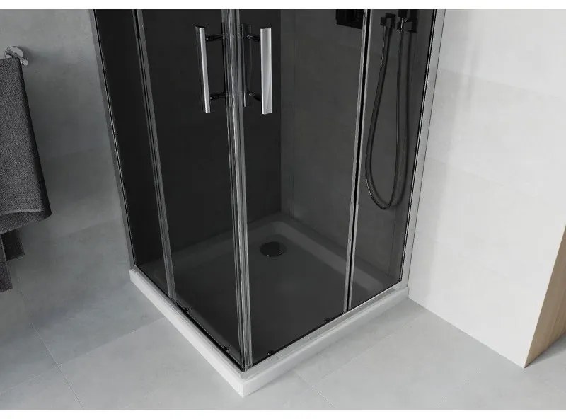 Mexen Rio štvorcový sprchovací kút 80 x 80 cm, 6mm sklo, šedé sklo, chrómový profil + slim sprchová vanička 5cm, 860-080-080-01-40-4010