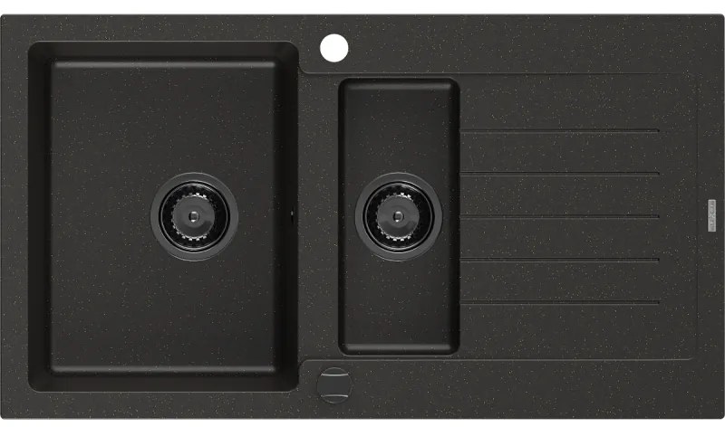 Mexen Matias - drez granitový 900x505x200 mm, 1,5-komorový, čierna-zlatá metalíza s čiernym sifónom, 6502901505-75-B