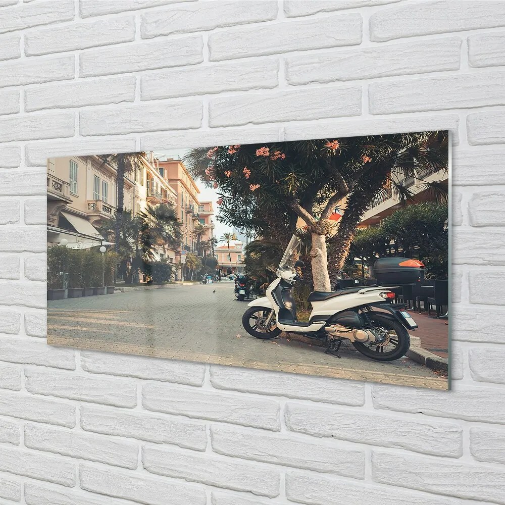 Obraz na skle mestské Motocykle palmového leta 120x60 cm