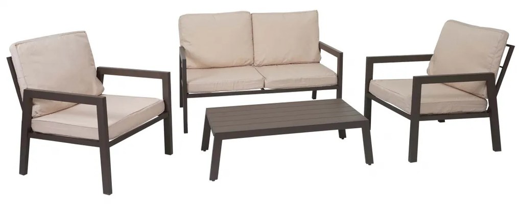 Záhradná súprava 2 kresiel, lavice a stolíka HWC-L64 - čalúnenie krémovo-biela