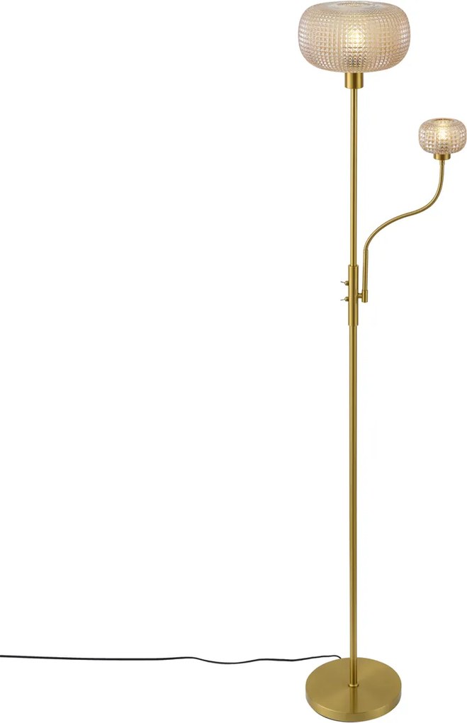 Inteligentná stojaca lampa mosadzná s jantárovým sklom 2-svetlá vrátane WiFi - Brianna