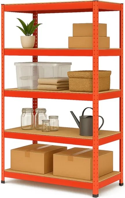 Akcia 3x Regál 180x90x40 cm lakovaný 5-policový, nosnosť 875 kg - červený