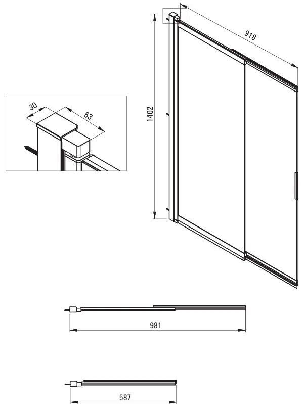 Deante Prizma, posuvná, skladacia vaňová zástena 100x140 cm, 5mm číre sklo, brúsená oceľ, DEA-KTJ_F73R