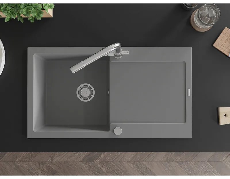 Mexen Leo, drez granitový 900x500x190 mm, 1-komorový a chrómová batéria Duero, šedá, 6501-71-671600-00