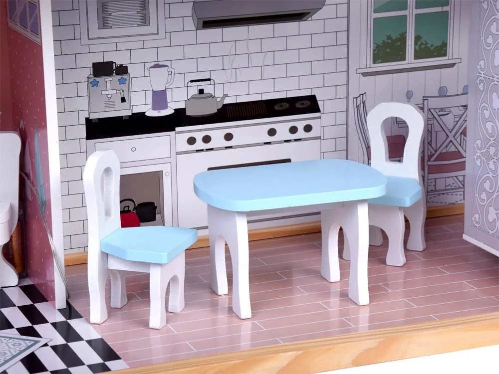 Krásny dvojposchodový veľký drevený domček pre bábiky s nábytkom ZA5458