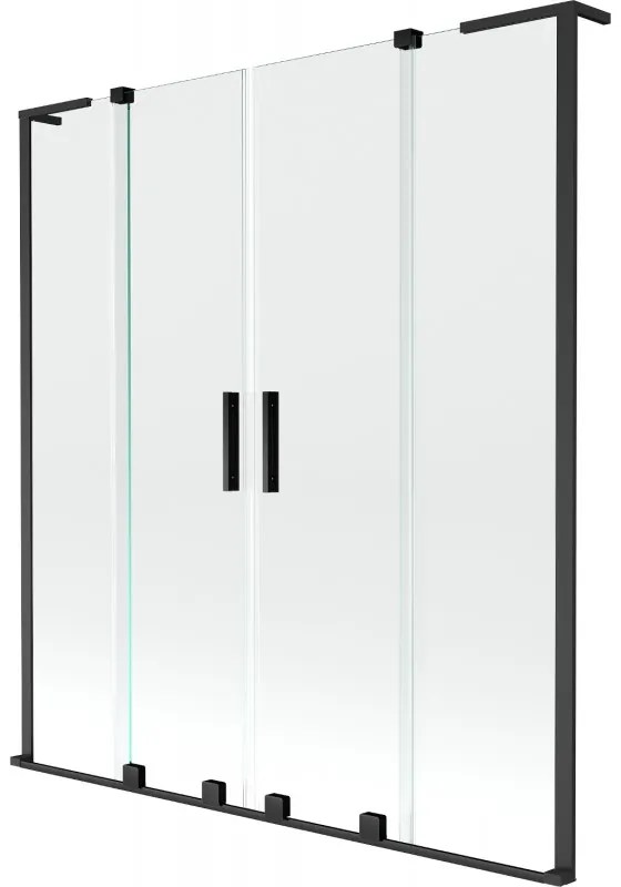 Mexen Velar L Duo, 2-krídlová posuvná vaňová zástena 150 x 150 cm, 8mm číre sklo, čierna matná, 896-150-003-02-70