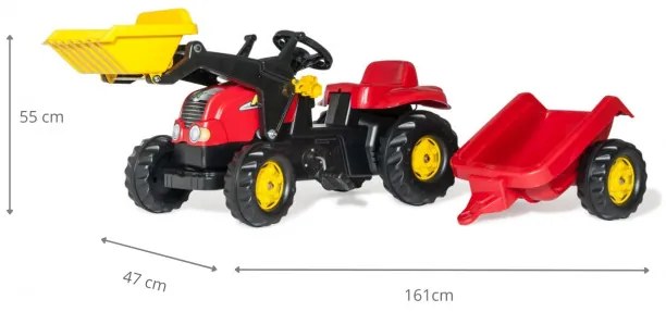 Šlapací traktor s prívesom a lyžicou Rolly Toys 023127 červený