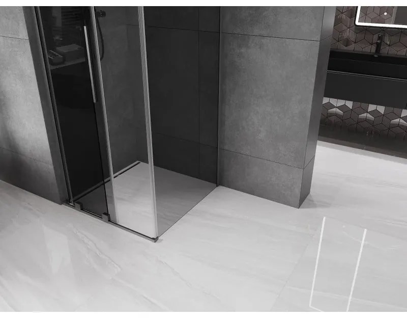 Mexen Velar L, sprchový kút s posuvnými dverami 90 x 90 cm, 8mm šedé sklo, grafit brúsený, 871-090-090-43-66