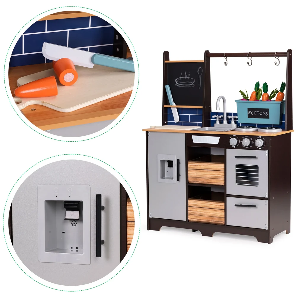 Veľká drevená kuchynka pre deti s doplnkami, ECOTOYS