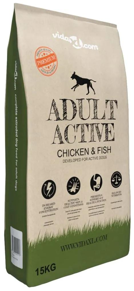 VidaXL Prémiové krmivo pre psov Adult Active Chicken & Fish 15 kg