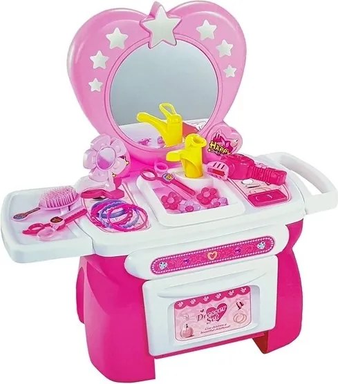 LEAN Toys Detský toaletný stolík, kozmetická súprava s doplnkami do vlasov