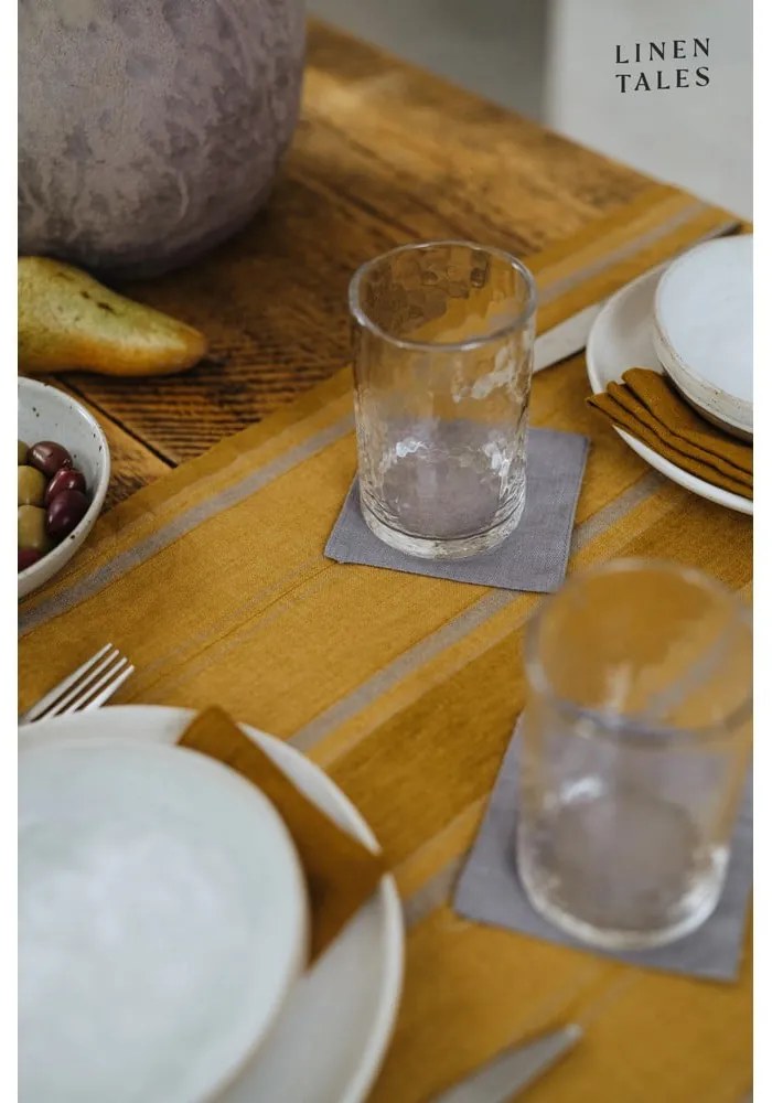 Ľanový behúň na stôl 200x200 cm Amber Bronze Stripes – Linen Tales