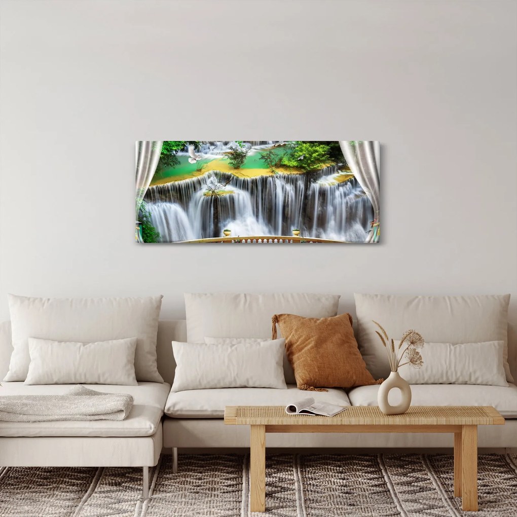 Obraz - Výhľad na kúzelné vodopády (120x50 cm)
