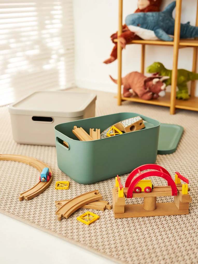 Rotho 2. akosť - Úložný box, rovný s vekom, 12l, matne zelený ALBU LIGHT, 40x24x18