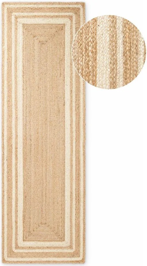 Krémovobiely/v prírodnej farbe obojstranný/ručne tkaný jutový behúň 80x250 cm Looma – Hanse Home