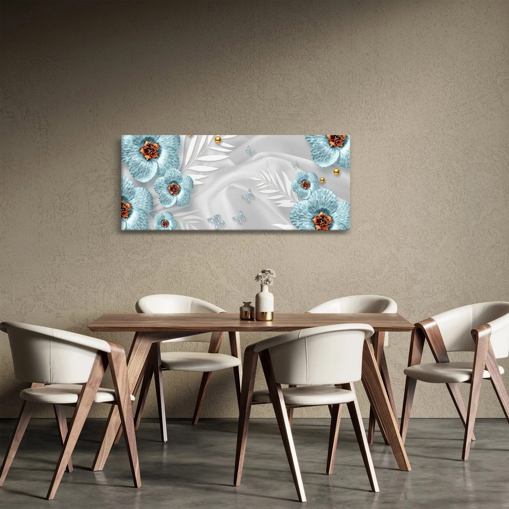 Obraz - 3D modré kvety (120x50 cm)