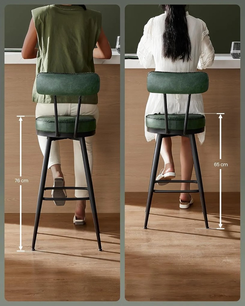 VASAGLE EKHO – Sada 2 barových stoličiek z umelej kože, otočné, LBC089 Farba: čierna