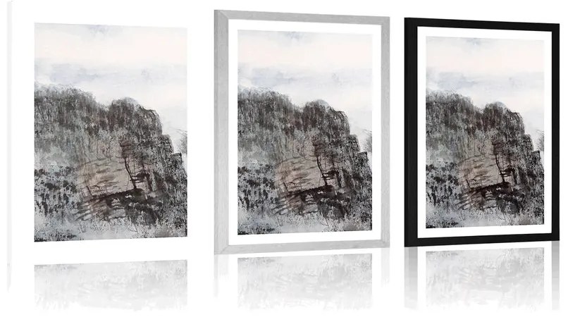 Plagát s paspartou maľba krajiny - 30x45 black