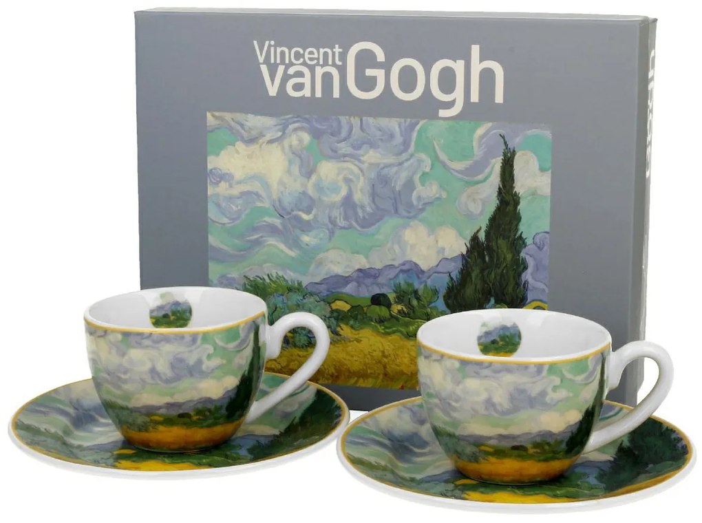 Porcelánová šálka s podšálkou Van Gogh Wheat Field 90 ml sada 2ks