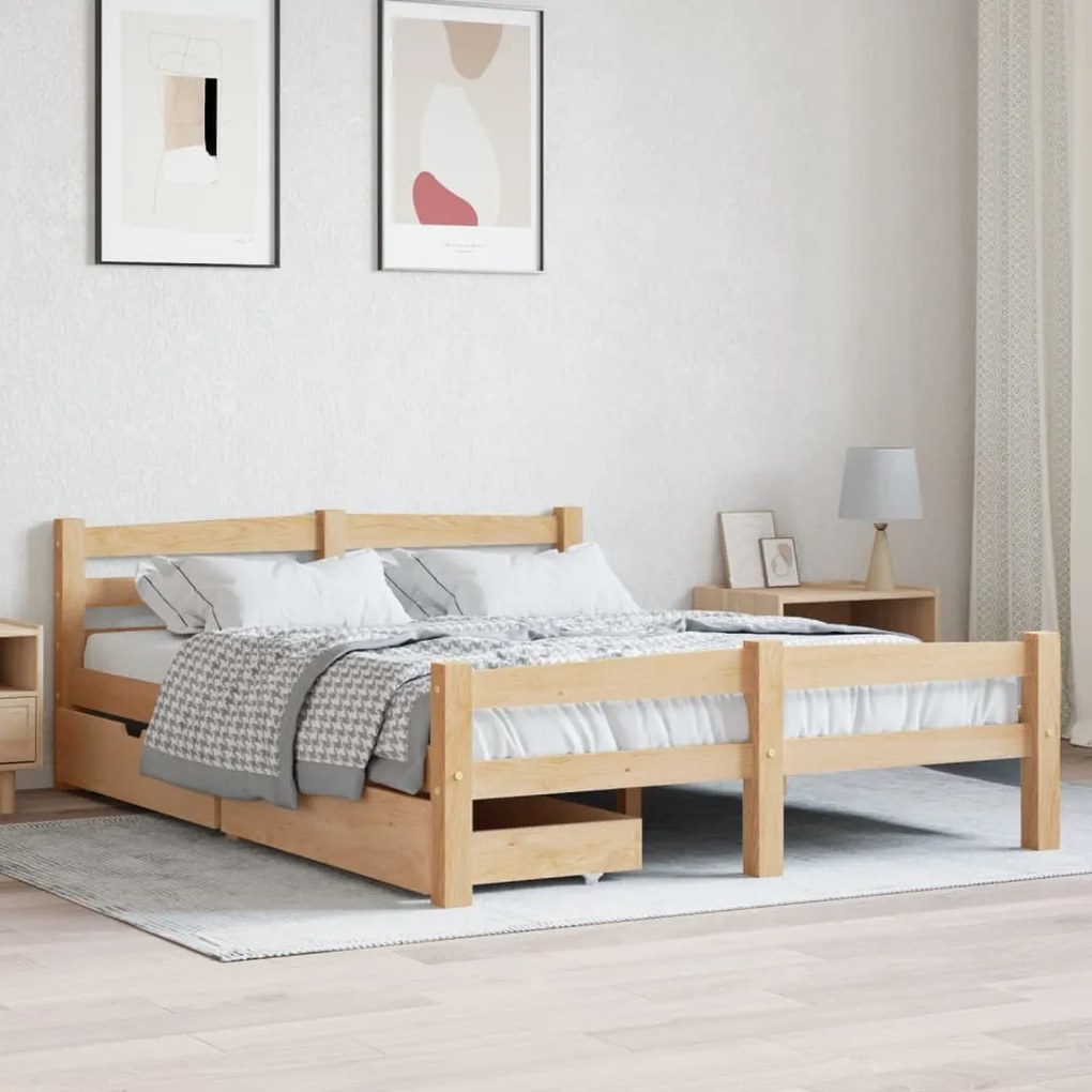 vidaXL Posteľný rám s 2 zásuvkami borovicový masív 140x200 cm