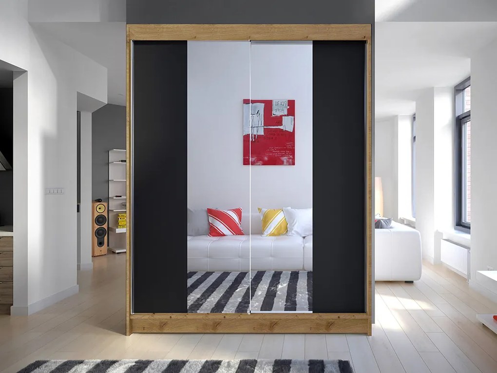 Šatníková skriňa Chantal 2 (artisan + čierna). Akcia -20%. Vlastná spoľahlivá doprava až k Vám domov. 1069236