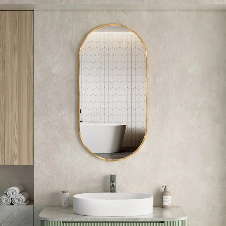 Erga Oval, oválne zrkadlo 50x100cm, zlatý rám, ERG-V01-OVAL-5010-GD