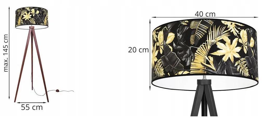Stojacia lampa Gold flowers, 1x čierne textilné tienidlo s kvetinovým vzorom, (výber zo 4 farieb konštrukcie), (fi 40cm)