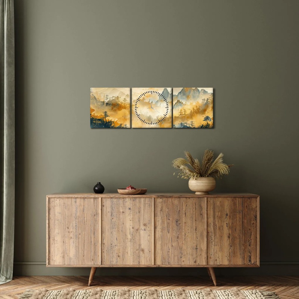 Obraz - Pohorie, akvarel (s hodinami) (90x30 cm)