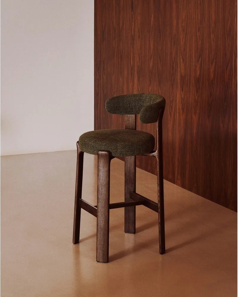 Zelená/v tmavo prírodnej farbe barová stolička z jaseňového dreva (výška sedadla 75 cm) Granite – Kave Home
