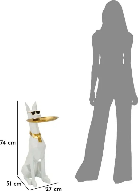 Dekoratívna soška Dog Ory s podnosom 74 cm biela
