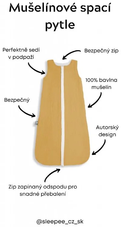 Obojstranný ľahký mušelínový spací vak Rose 4 – 24 mesiacov M