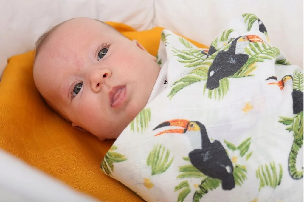 Detská mušelínová plienka (zavinovačka) BABYMAM PREMIUM 120x120 cm - Tukani