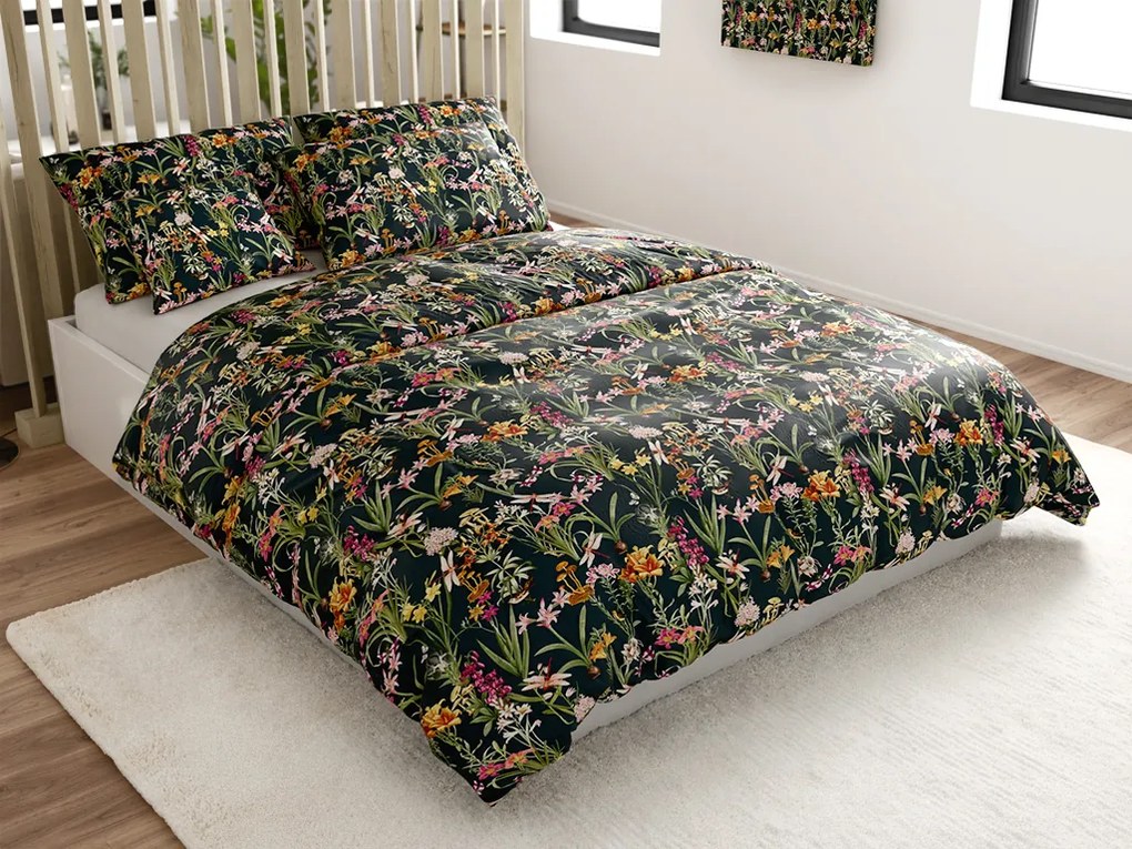 Sada mikroplyšových obliečok MYSTIC GARDEN tmavozelené + obliečka mikroplyš SOFT 180x200 cm biele, dvojposteľ