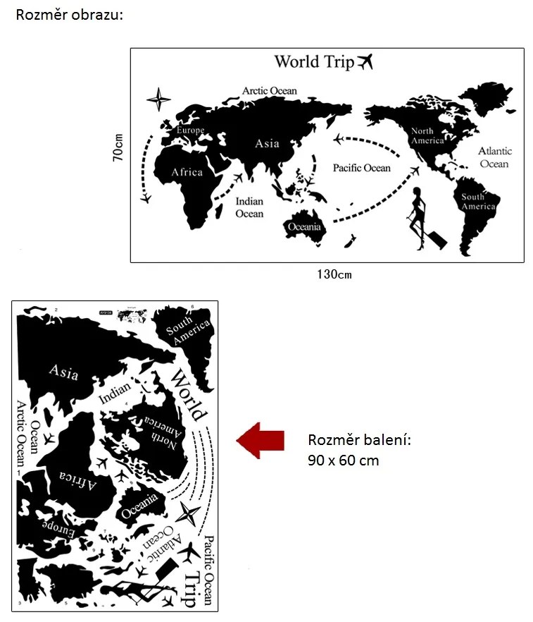 Veselá Stena Samolepka Mapa cesta okolo Sveta
