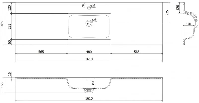 Mexen Otis, umývadlo na zapustenie 161 x 46,5 cm, čierna matná, 25181671