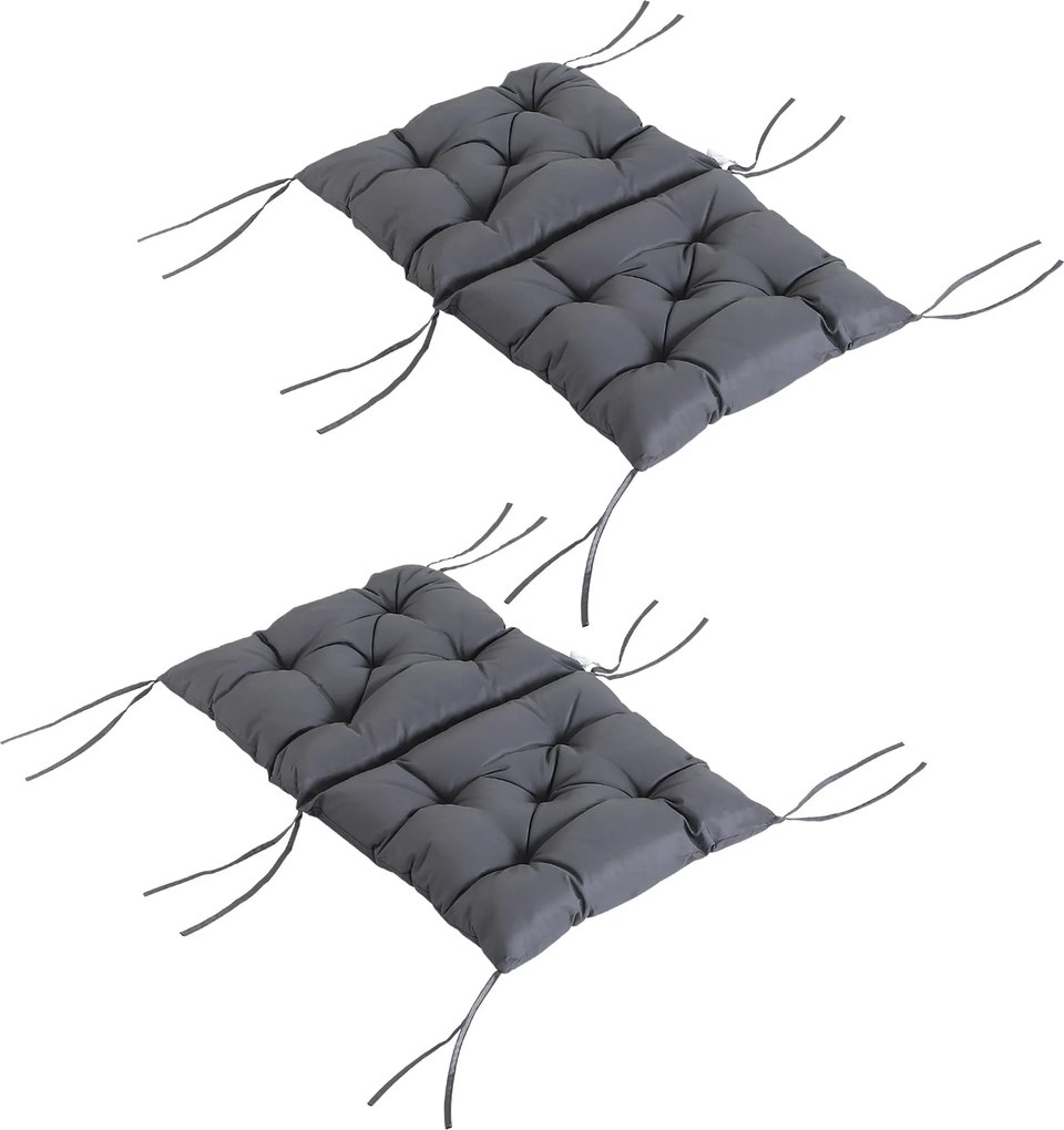 Outsunny Sada 2 sedákov, 98cm x 50cm x 8cm vankúše na stoličky so šnúrkami, umývateľné/ergonomické sedáky pre dom, záhradu, pohovku, šedé | Aosom