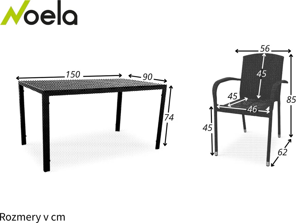 Noela Záhradný jedálenský set Viking L + 6x ratanová stolička Roma
