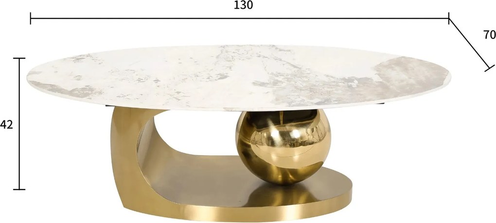 KONFERENČNÝ STOLÍK ESPEN BIELY MRAMOR + ZLATÝ 130 cm