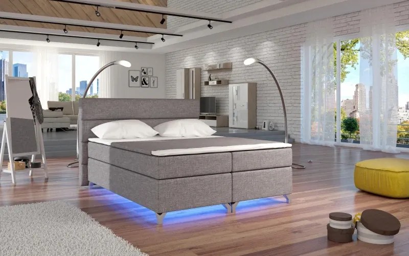 Posteľ Boxspring Amadeus + LED 200x180, šedá (látka - bao 06)