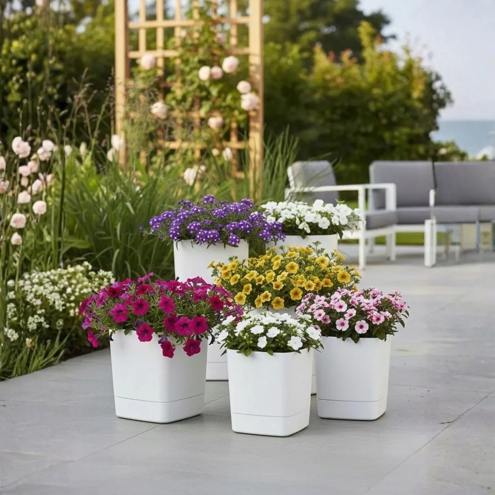 Plastový květináč s podmiskou Cubi 19x19 cm - výber z 6 prevedení