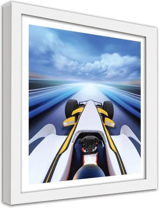 CARO Obraz v ráme - Formula On The Racetrack Biela 20x20 cm