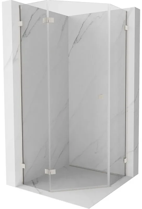 Mexen Lunar, päťuholníkový sprchový kút naklápací doľava 90 x 90 cm, 8mm číre sklo, oceľový profil, 831-090L-090P-97-00-L