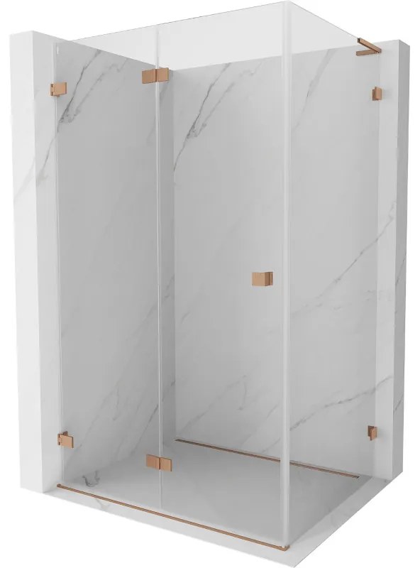 Mexen Lunar-F L, skladací sprchový kút ľavý 90 x 80 cm, 8mm číre sklo, profil medená matná, 836L-090-080-65-00-L