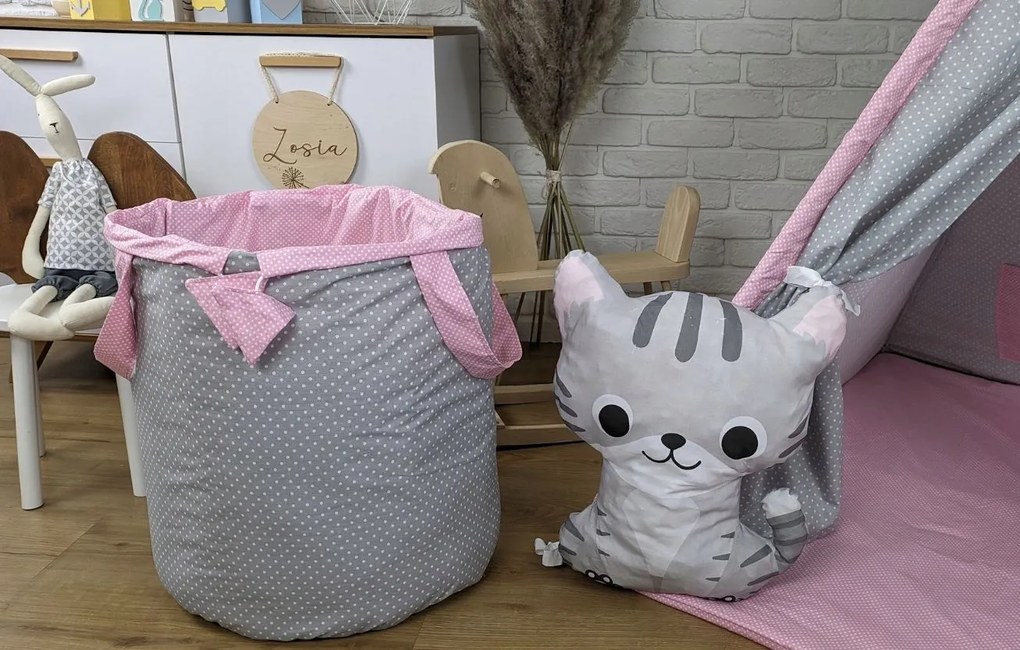 Detský stan TEEPEE (TÝPIE) ANIMALS s doplnkami - PLAMENÁK A KAMARÁDI - šedý/ružový