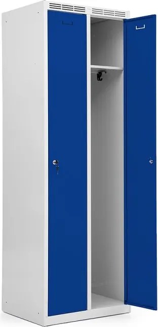 Kovová šatníková skriňa Trestles SS2M 1800x600x500 mm, 2 oddiely, modré dvere Podnož: sokel, Zámok: cylindrický