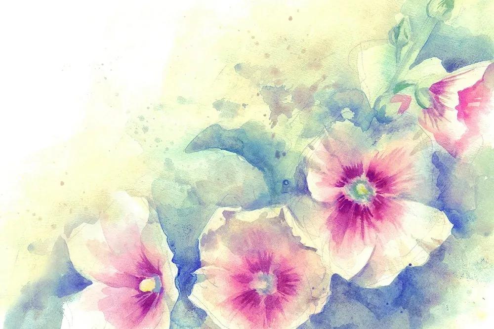 Samolepiaca tapeta akvarelová ilustrácia kvetov - 150x100