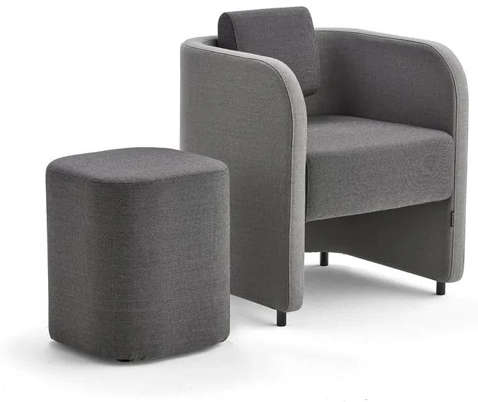 Nábytková zostava COMFY, kreslo + taburet, na nožičkách, vlna, svetlo/tmavošedá
